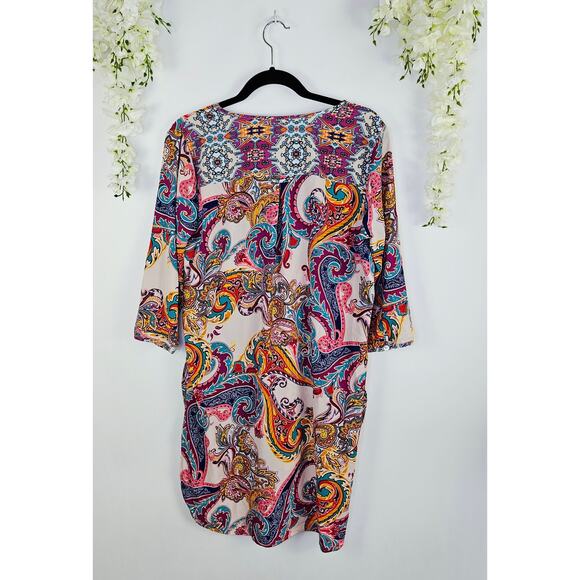 Fig & Flower Anthropologie Boho Paisley Tunic Dress Medium Colorful Spring Artsy - Picture 5 of 16